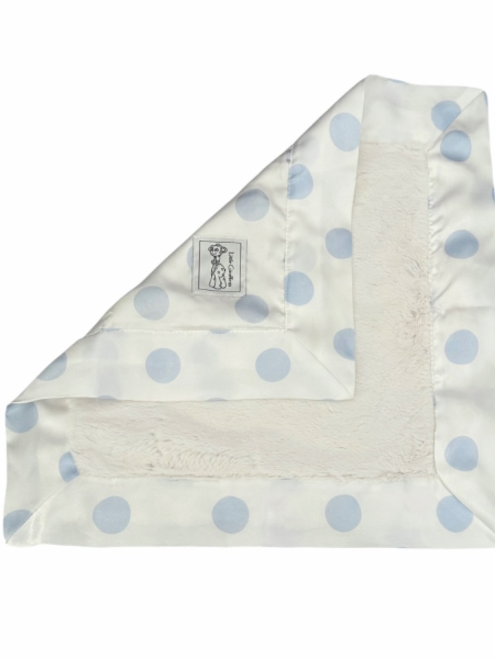 Little Giraffe Lovey Security Blanket Blue Dot Satin Print & Luxe Faux Fur